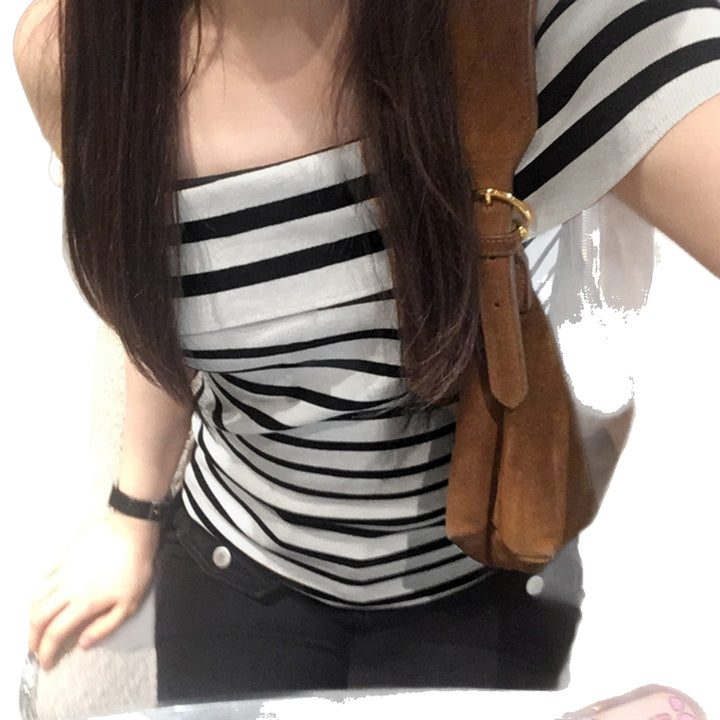 Dame Off-Shoulder Striped topp Skjora