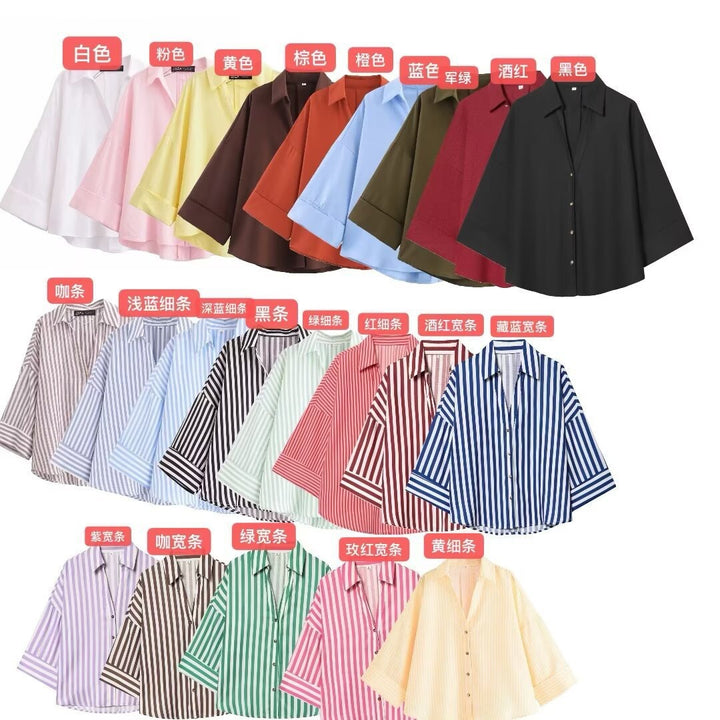 Dame skjorte-bluse med avslappet snitt og elegante 3/4-ermer Skjora