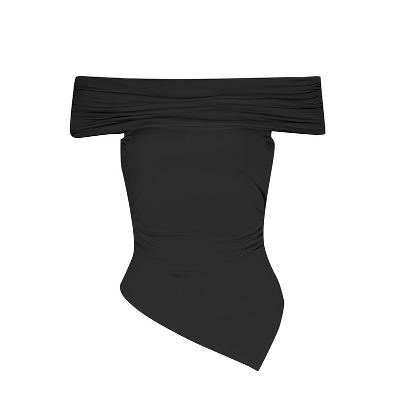Damer Off-Shoulder Bluser med asymmetrisk kant og rynketing Skjora