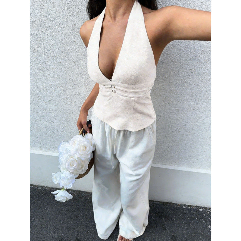 Damer elegant og figursydd bustier-top med dyp V-hals Skjora