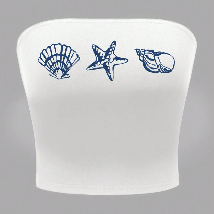 Dame Bandeau-top i maritimt design med skjellformede motiver Skjora