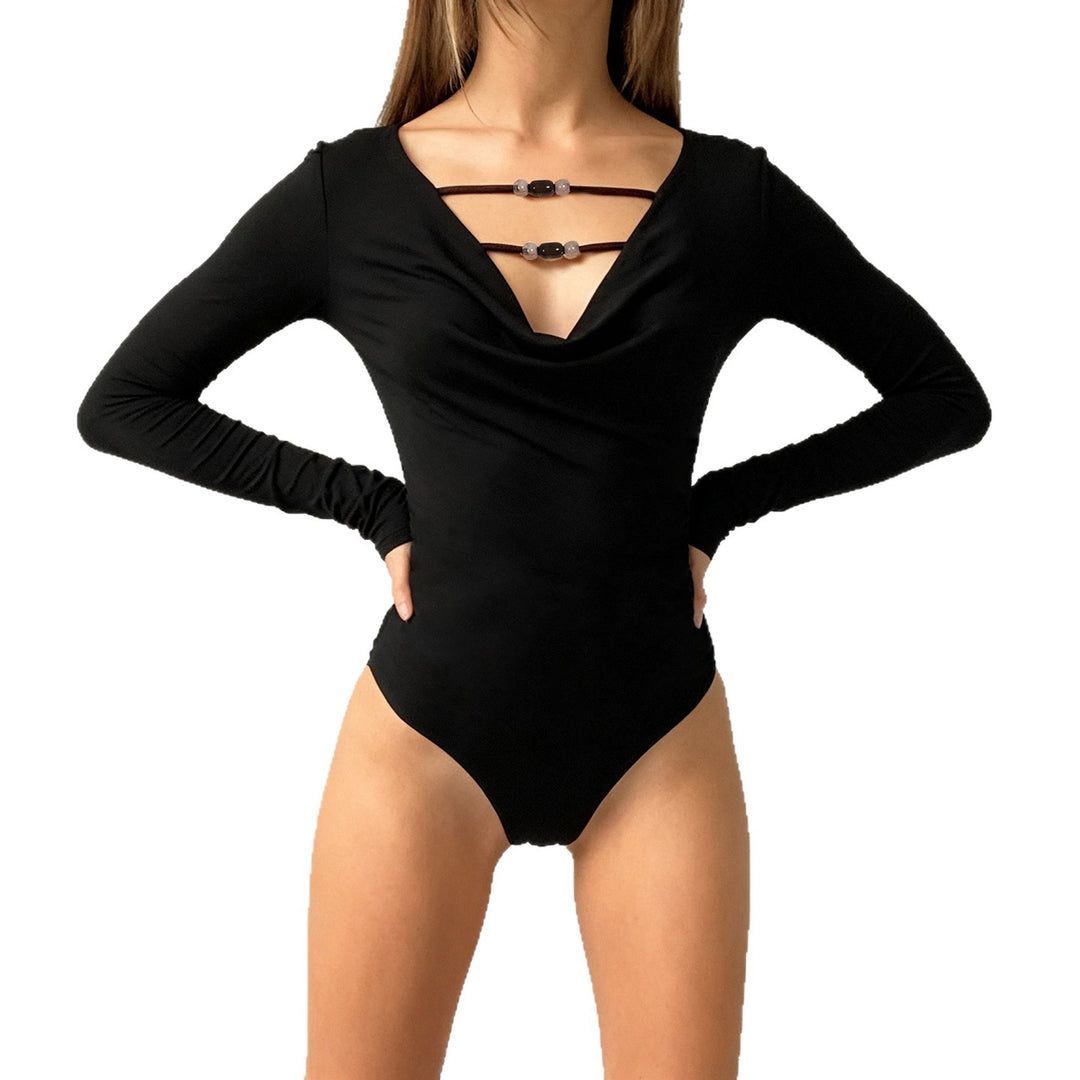 Damer elegant langermet body med moteriktig utringning Skjora
