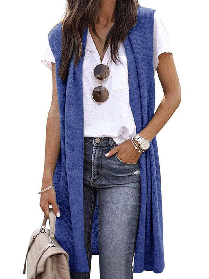 Dames Elegant Lang Strikket Vest i Uformell Stil