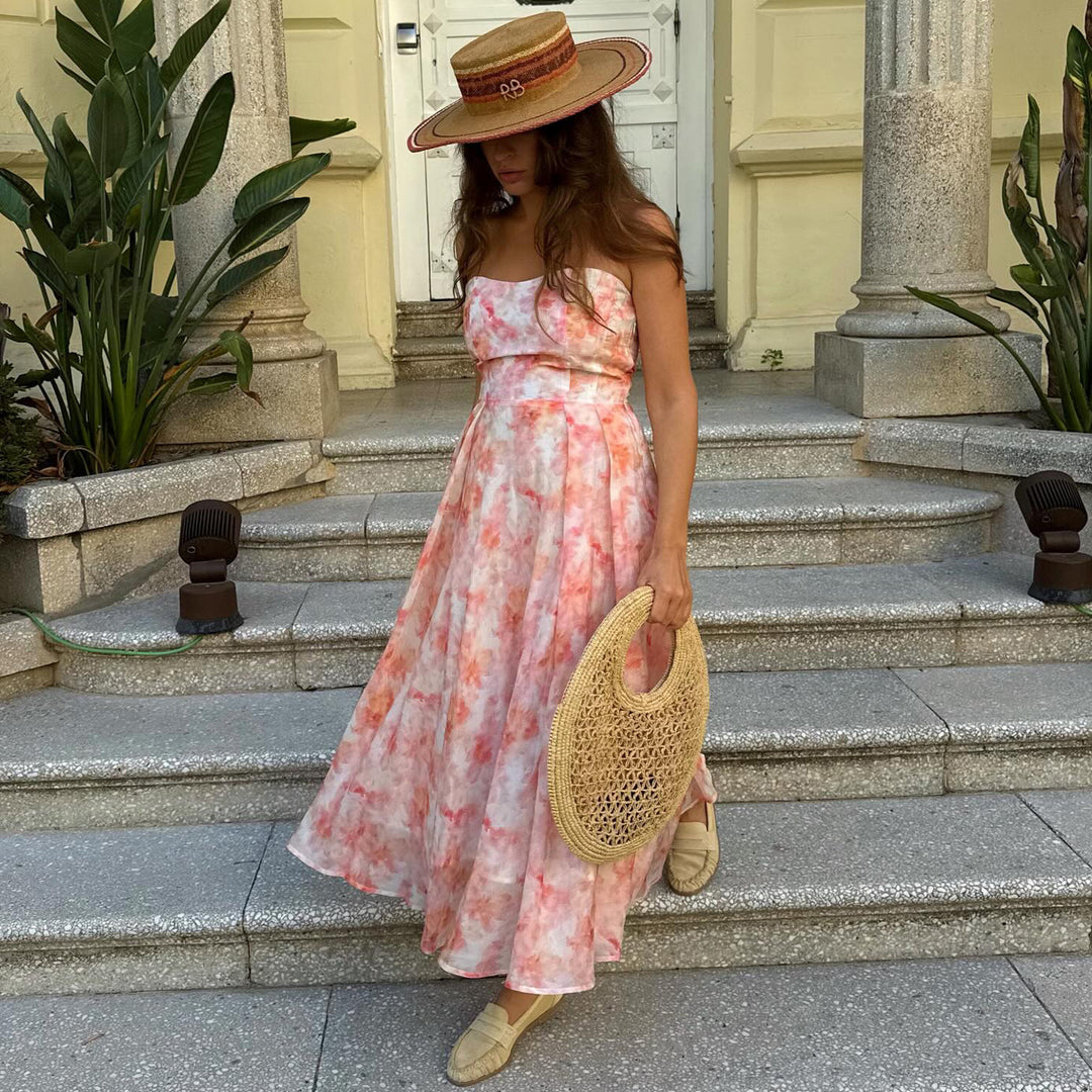 Damer Maxi Kjole med elegant drapering og romantisk blomstermønster Skjora