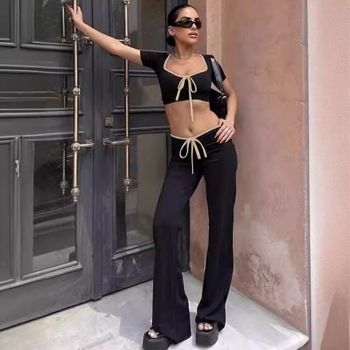 Damen moteriktig cropped topp med vid bukseåpning Skjora