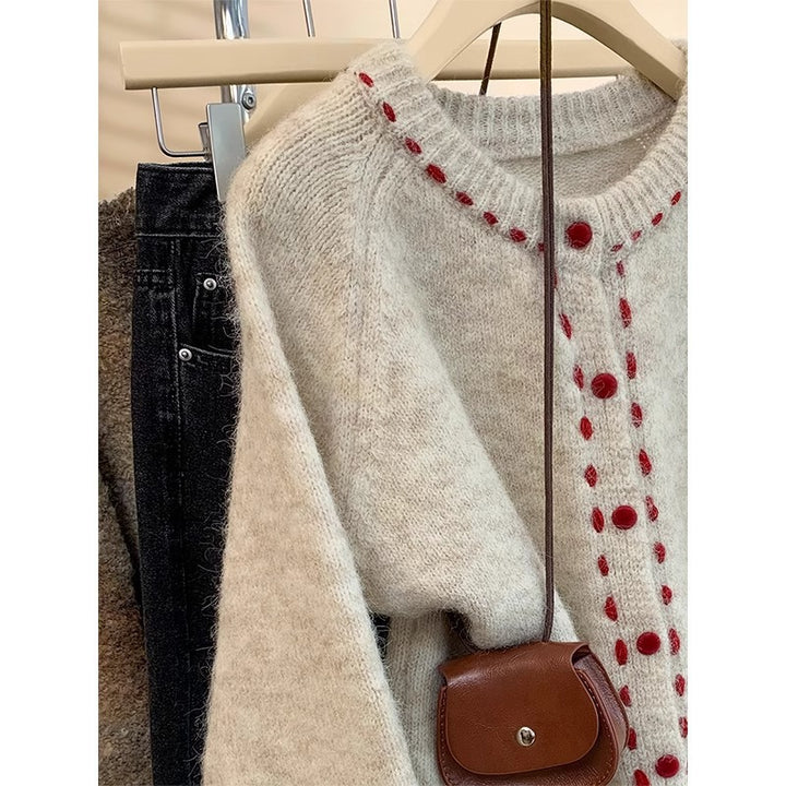 Women's Cozy Knit Sweater with Colorful Button Detail Skirt