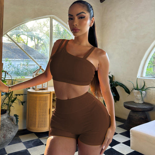 Damer Sporty Crop-Top og High-Waist Short Set Skjora