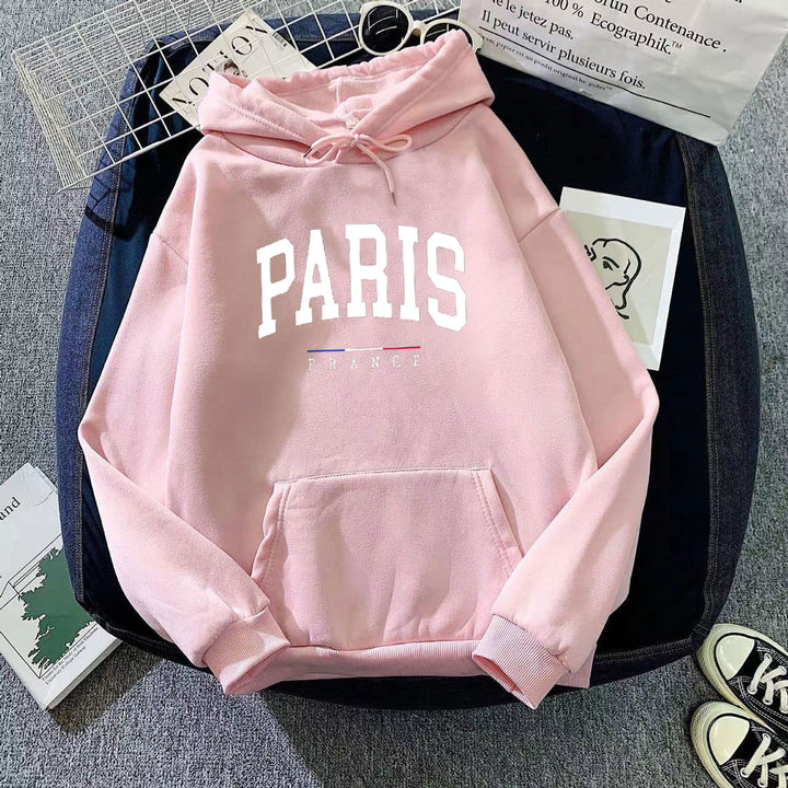 Dame hettegenser med stort Paris-trykk Skjora