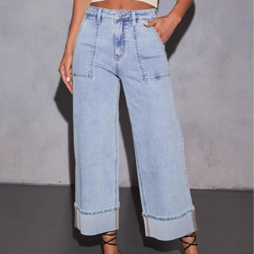Kvinnes brede jeans med lommer og trendy kant Skjora