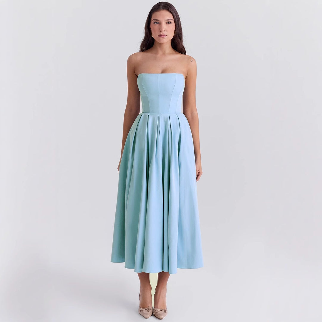 Kvinnens midje-reduksjon midi kjole med off-shoulder design og elegant plissért struktur