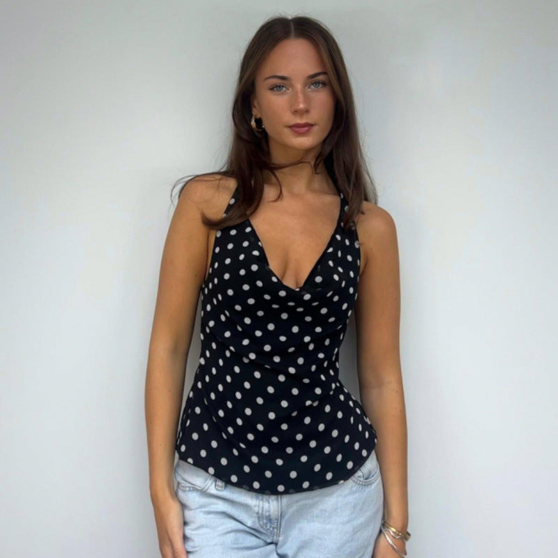 Damen Haltertop med polka-dots design og figurtilpasset snitt Skjora