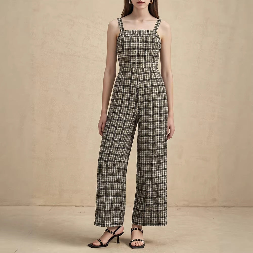 Dame jumpsuit med vide buksebein og fint rutemønster Skjora