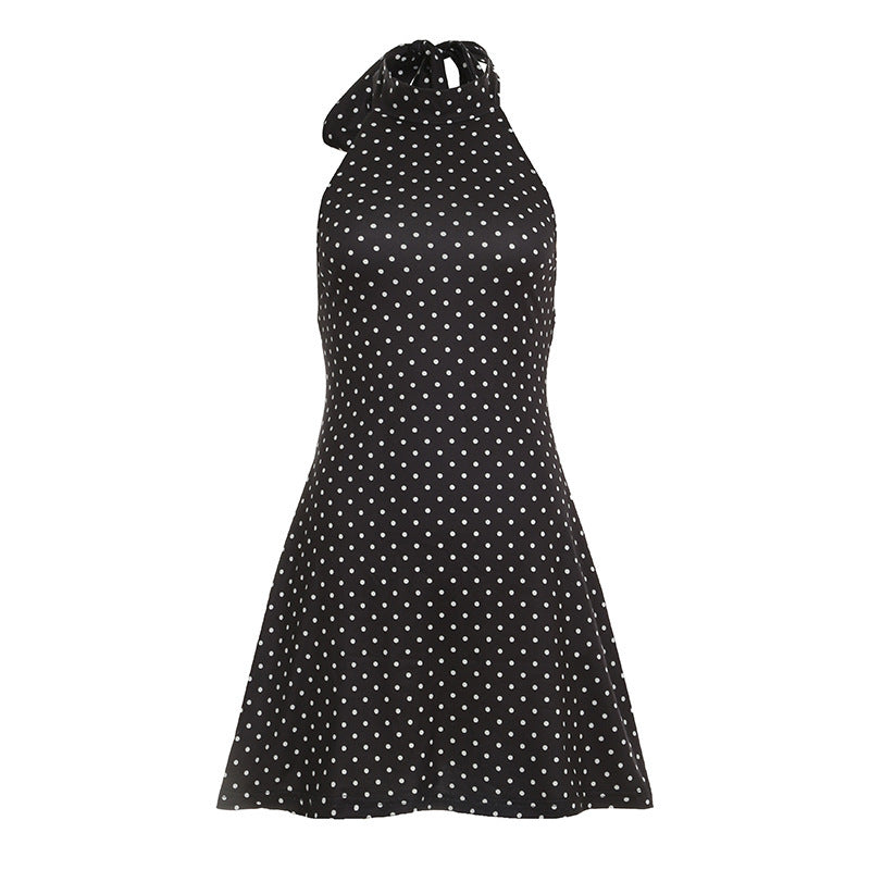 Dame Polka Dots Hengerdress med høy krage Skjora