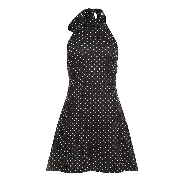 Dame Polka Dots Hengerdress med høy krage Skjora