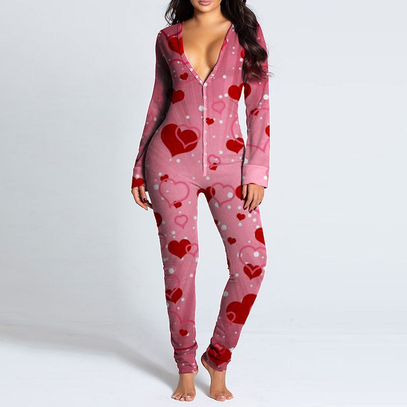 Dame onesie med hjertemotiv og koselig stoff Skjora