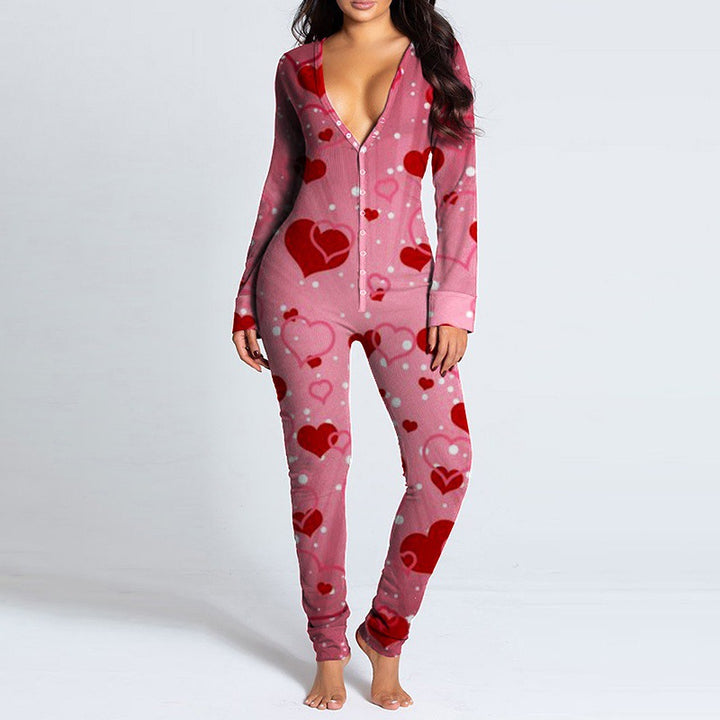 Dame onesie med hjertemotiv og koselig stoff Skjora