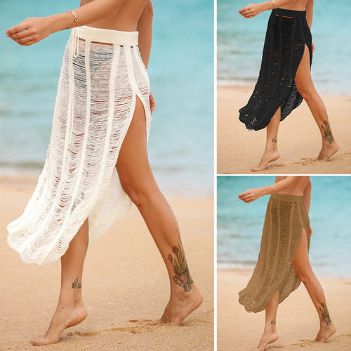 Damen eleganter Häkel-Strandrock mit hohem Schlitz Skjora