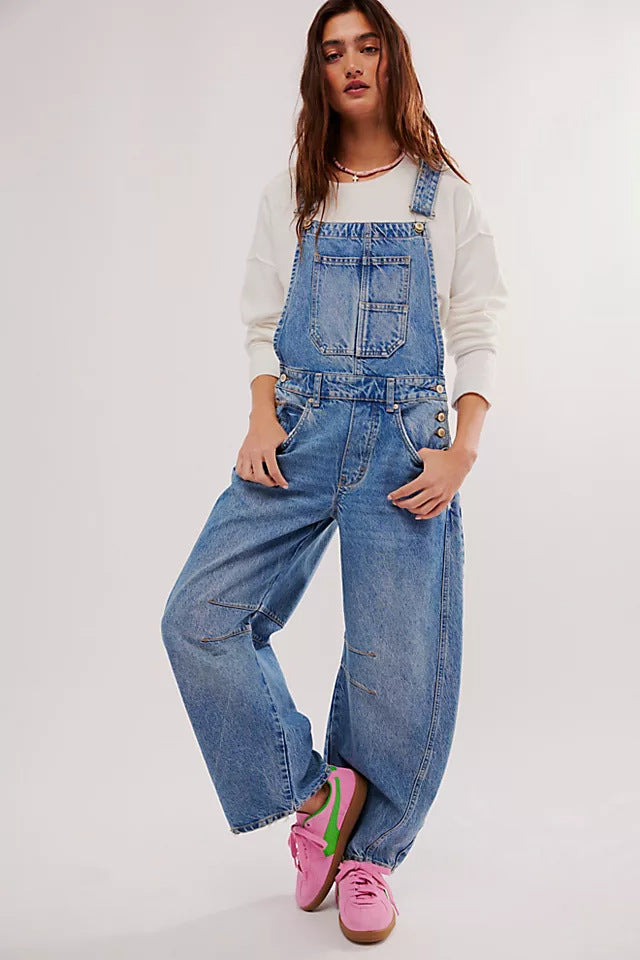 Damer casual denim jumpsuit i moderne snitt med justerbare stropper Skjora