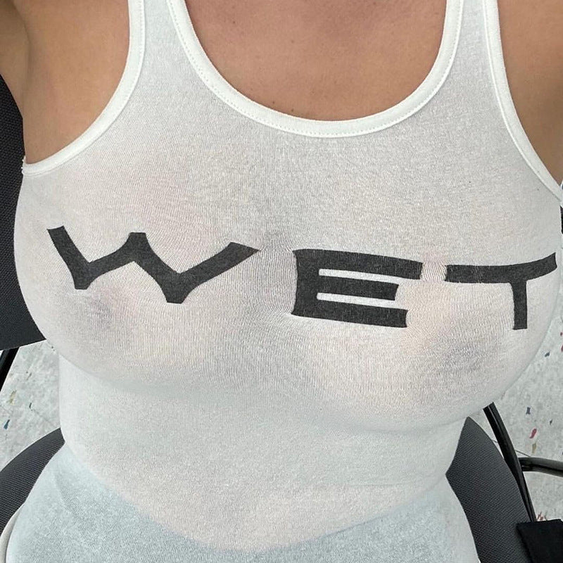 Dame moterikt Cropped Top med iøynefallende tekst Skjora