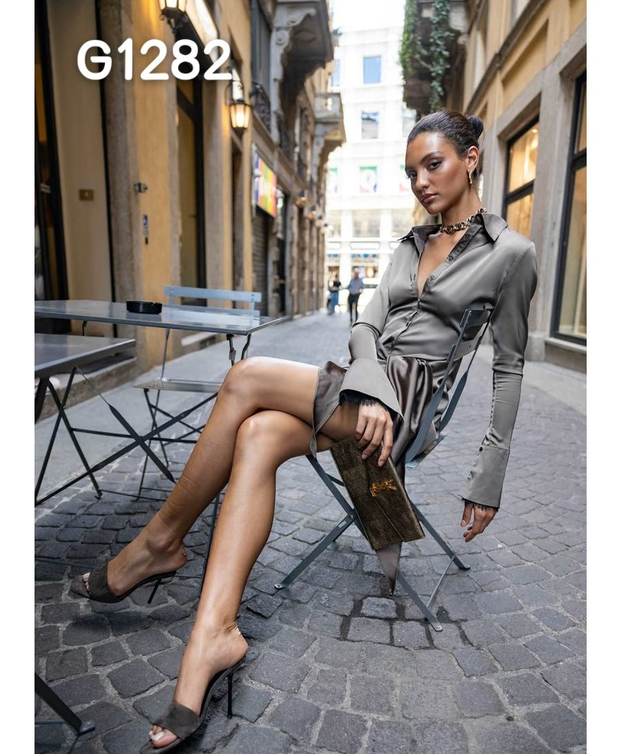 Damen Elegant Korsett-Bluse med gjennomsiktige ermer Skjora