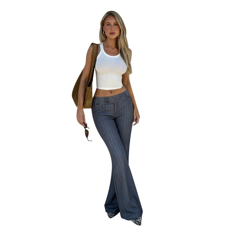 Dame elegante bellbottoms med fine striper og høy midje Skjora