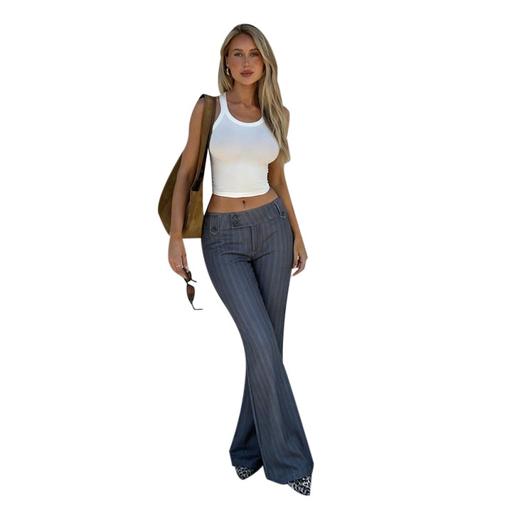 Dame elegante bellbottoms med fine striper og høy midje Skjora