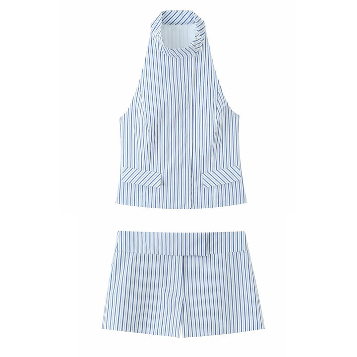 Dame elegante shorts med fint stripemønster og høy midje Skjora
