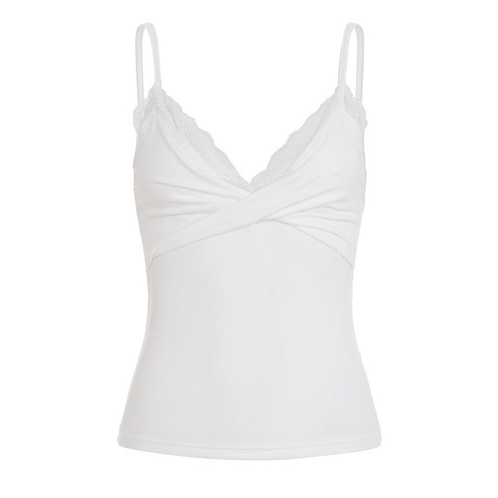 Dame Spaghetti-top med blonder og ombrettdesign Skjora