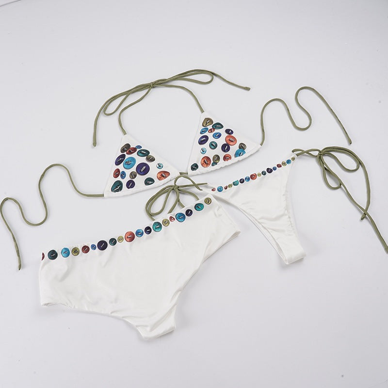 Damer Fargerik Triangel-Bikini-Set med justerbare bånd og unikt motiv Skjora