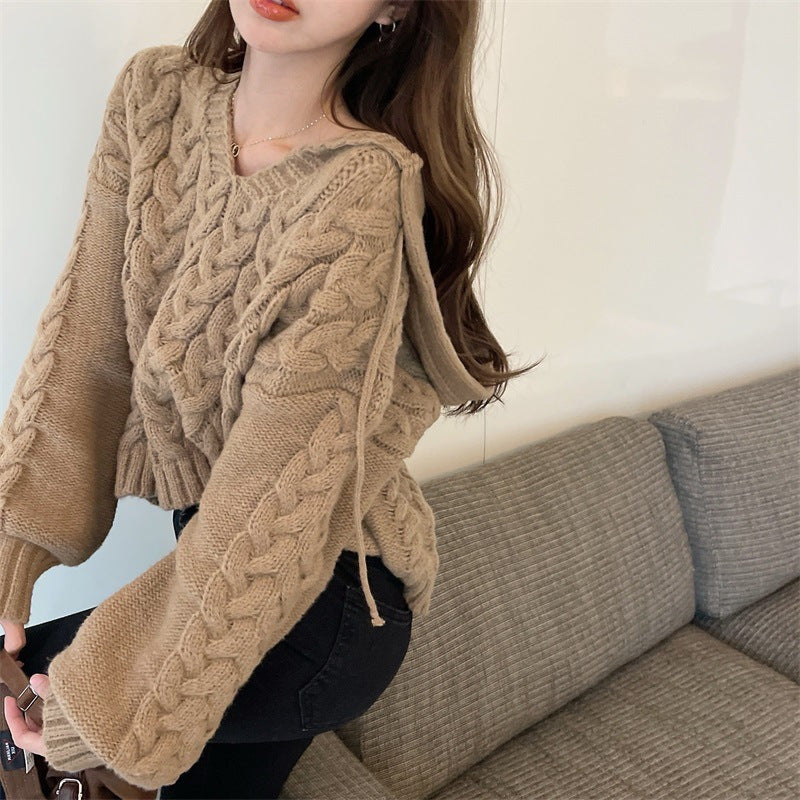 Damer Cozy Knit Poncho med Kabelmønster Skjora