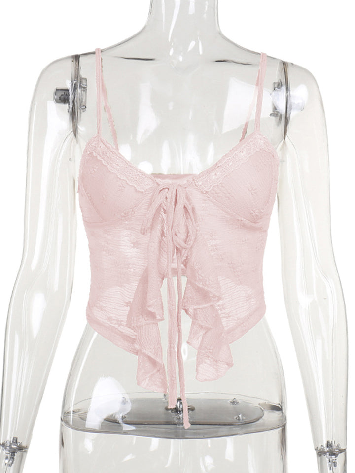Dame Spitzer Elementer Crop-Top med Rysjedetaljer Skjora