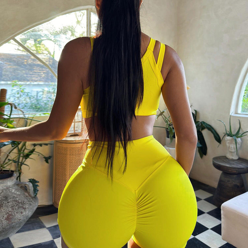 Damer Sporty Crop-Top og High-Waist Short Set Skjora