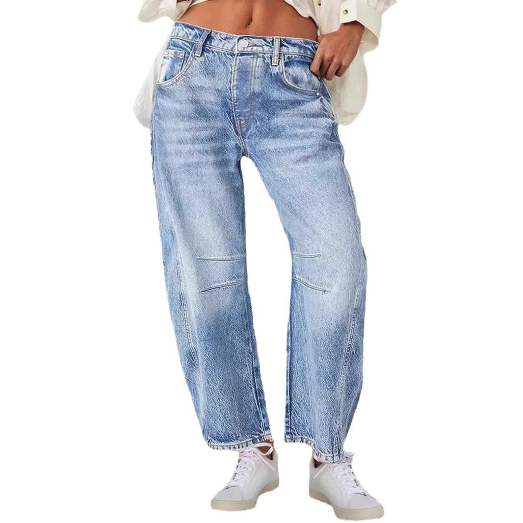 Kvinne brede denimjeans med høy midje og moderne designdetaljer Skjora