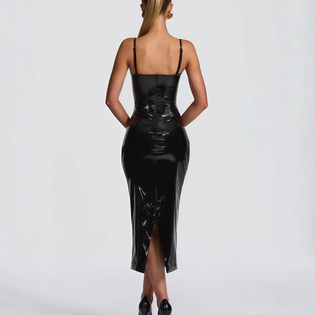 Kvinne bodycon kjole med stroppeløs design og glanset overflate Skjora