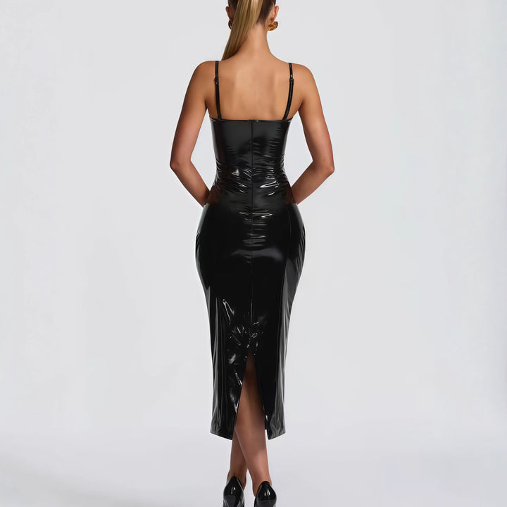 Kvinne bodycon kjole med stroppeløs design og glanset overflate Skjora