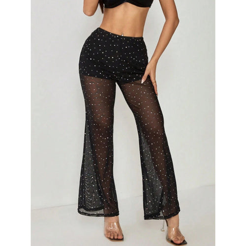 Women's Elegant Sheer Palazzo Pants with Glitter Accents Skirt