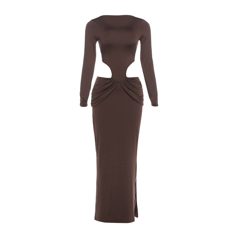 Dame Figurtilpasset Maxikjole med transparente Cut-Outs og Rynker Skjora