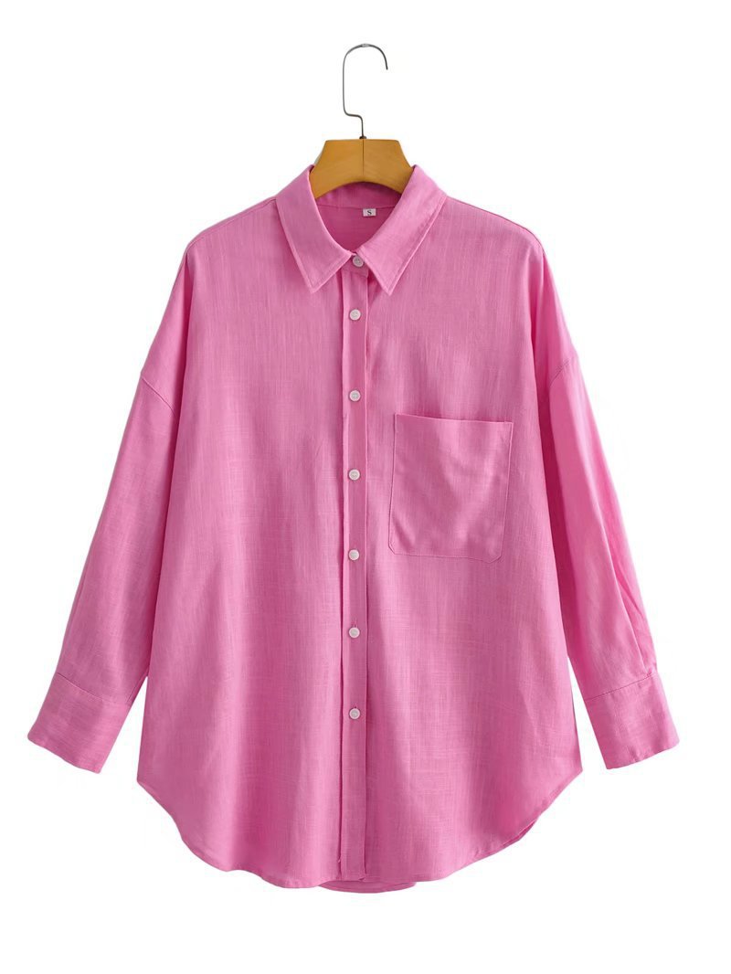 Kvinne Casual Oversized Skjorte Bluse med Brystlomme og Subtil Struktur Skjora