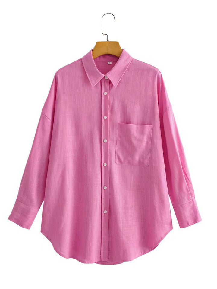 Kvinne Casual Oversized Skjorte Bluse med Brystlomme og Subtil Struktur Skjora