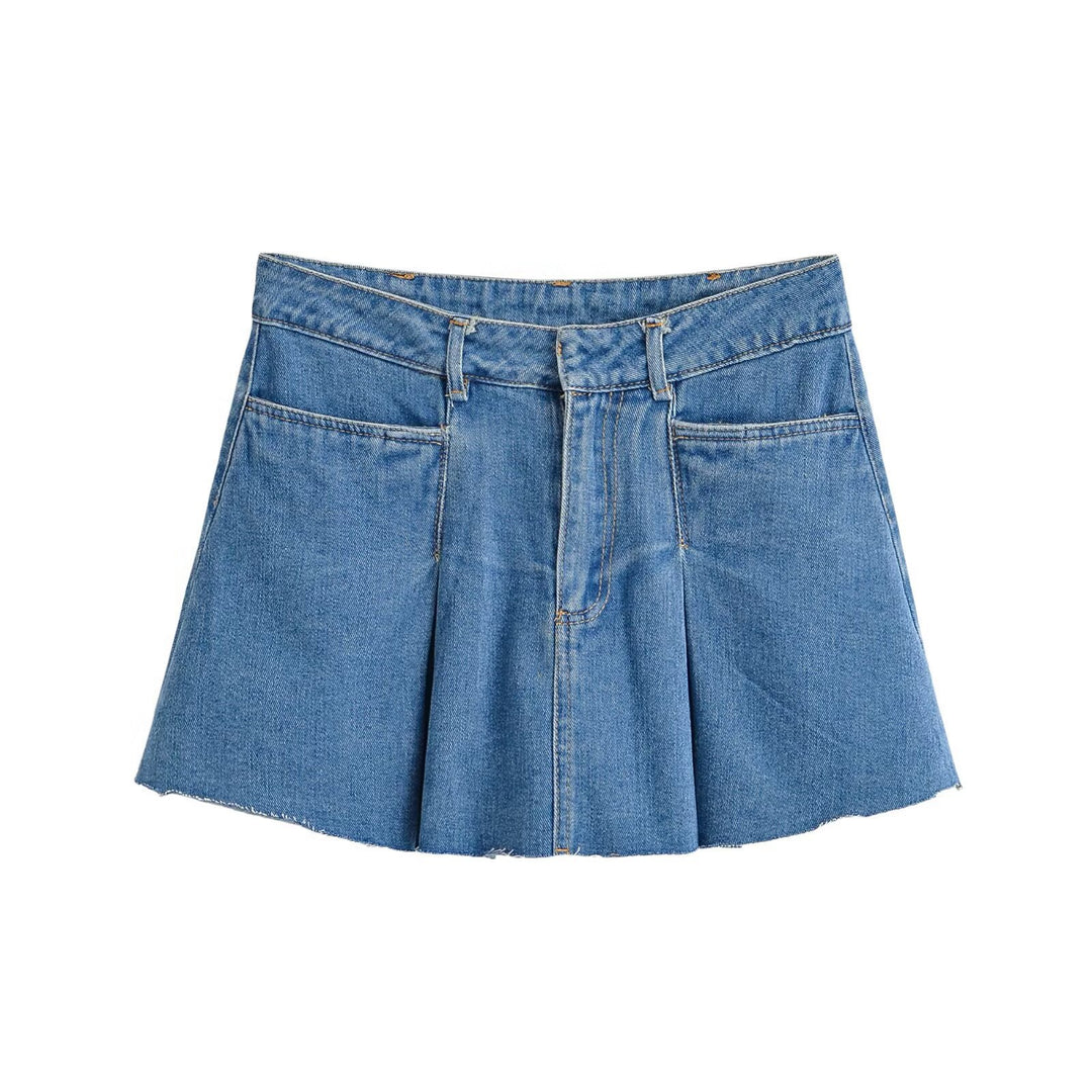 Dame jeans skjørt med en avslappet A-linje fasong og diskrete folder Skjora