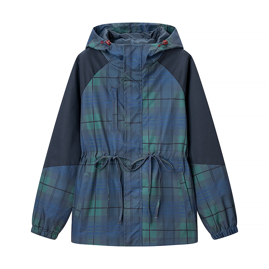 Kvinne casual jacket med trendy rutemønster og justerbart belte Skjora