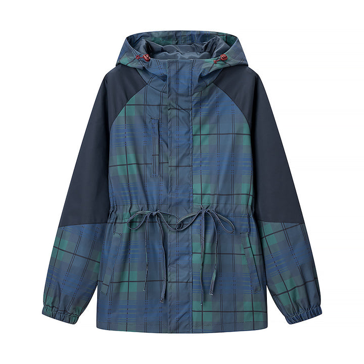Kvinne casual jacket med trendy rutemønster og justerbart belte Skjora