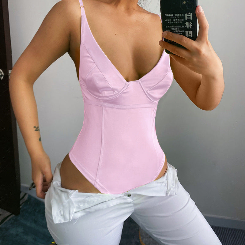 Dame Satin-Bustier-Top med dyp V-hals og elegant passform Skjora