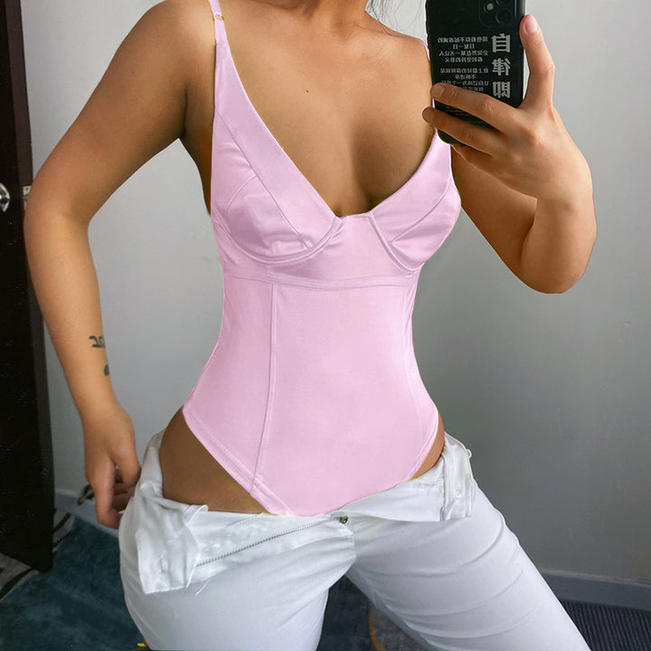 Dame Satin-Bustier-Top med dyp V-hals og elegant passform Skjora