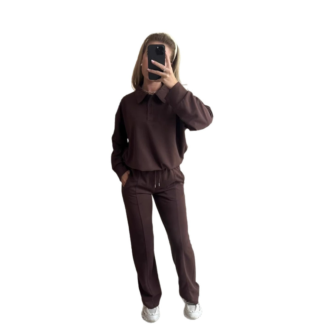 Damer elegant fritidssuit med høy krage og vide bukser