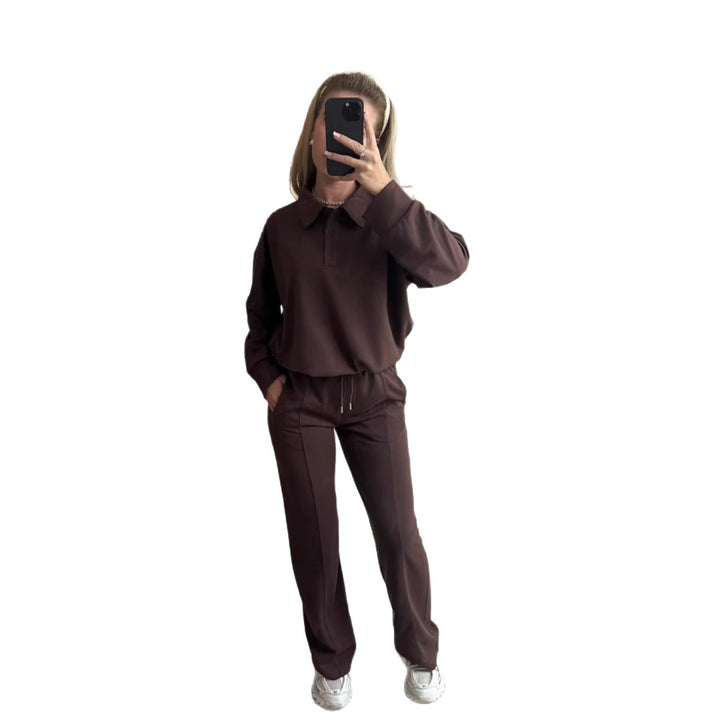 Damer elegant fritidssuit med høy krage og vide bukser