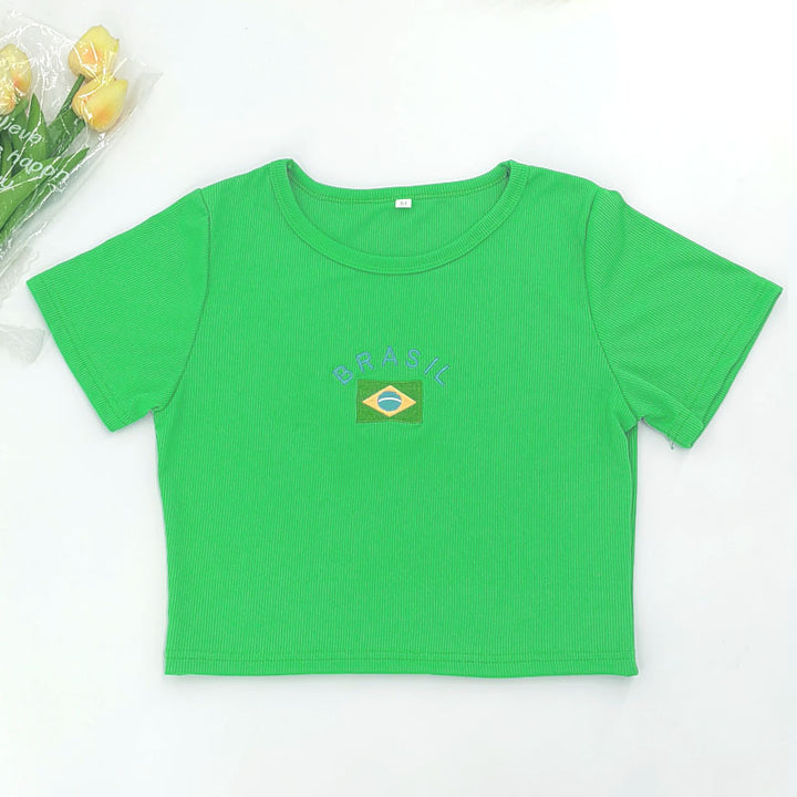 Damer cropped Sport-T-skjorte med Brasil-motiv Skjora