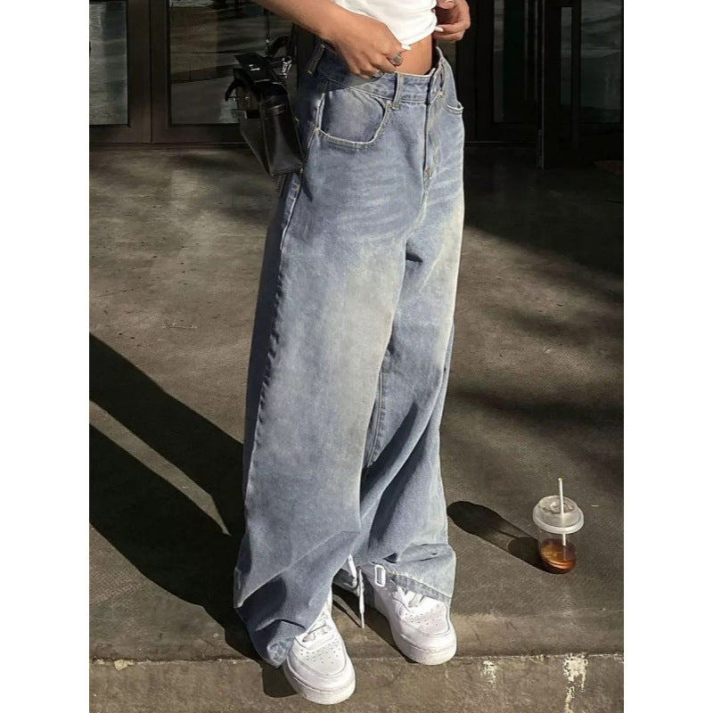 Dame brede High-Waist Jeans med dekorative lommer Skjora