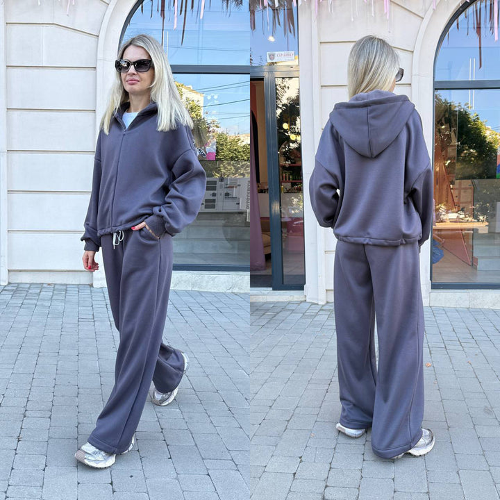 Dame Oversized Hoodie og vid bukse Sett Skjora