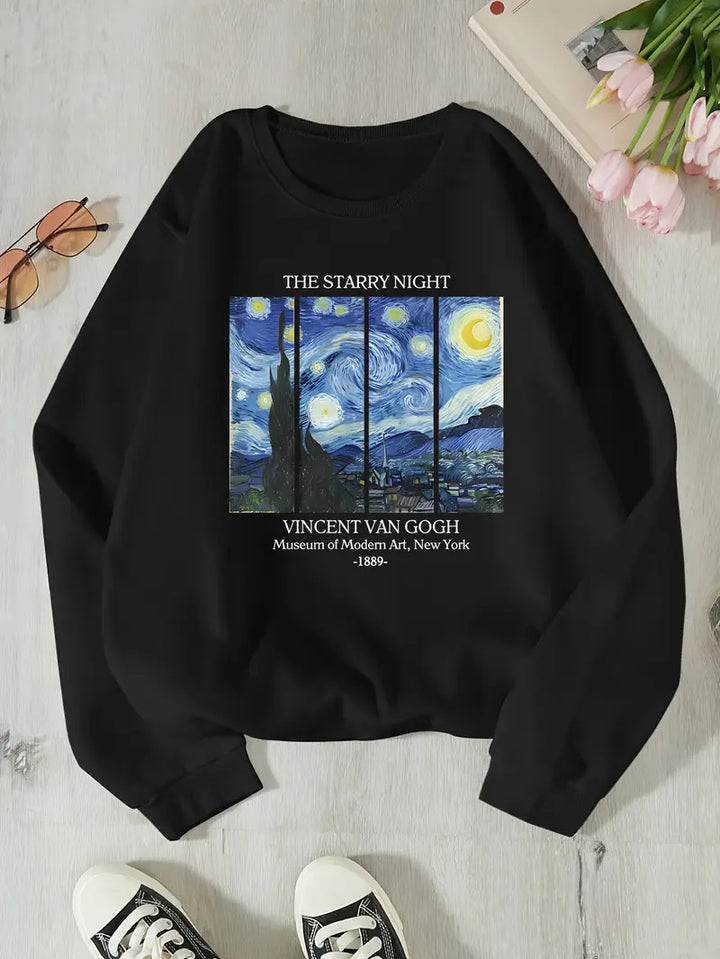 Dame sweatshirt med klassisk Van Gogh kunstmotiv Skjora